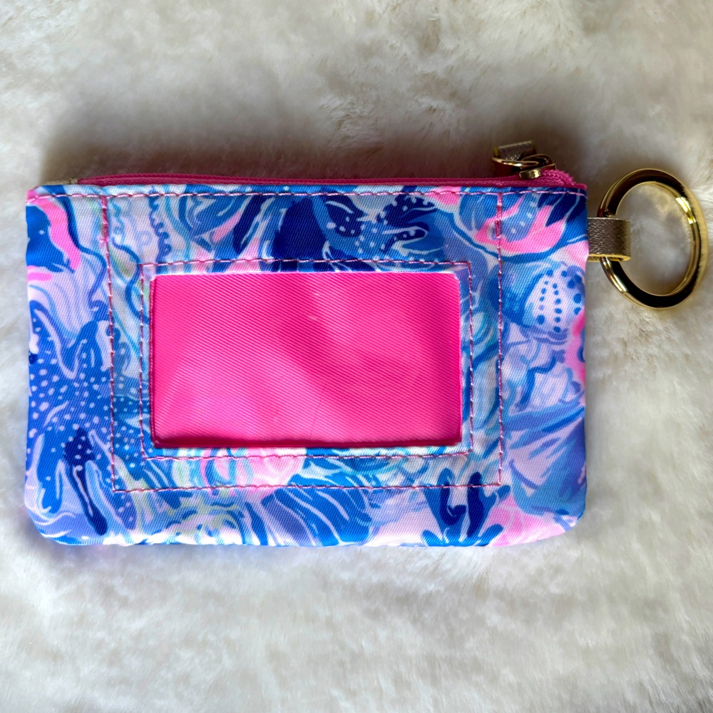 Lilly Pulitzer Blue and Pink Floral Coin ID Pouch with Keyring - Picture 2 of 3